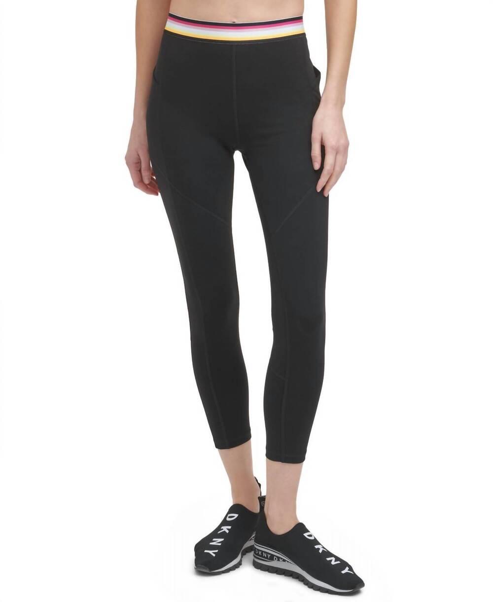 NEW DKNY multi stripe high waist leggings in black